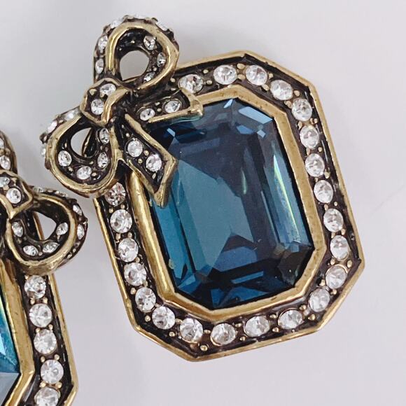 Vintage Signed Heidi Daus Blue Glass Bow Clip On Earrings Rhinestone Collectible - Picture 3 of 9